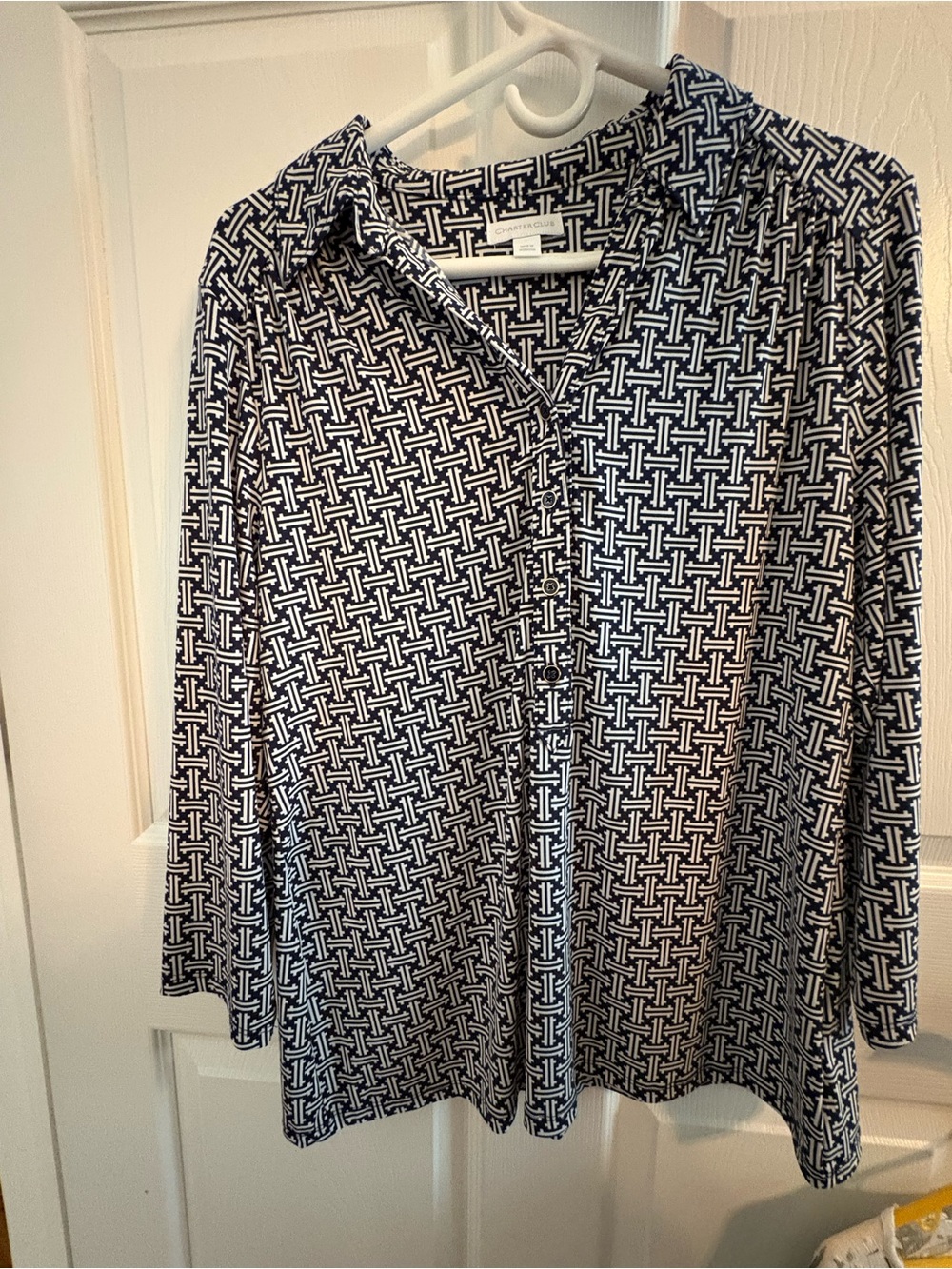 Charter Club Black & White Geometric Button-Down Shirt